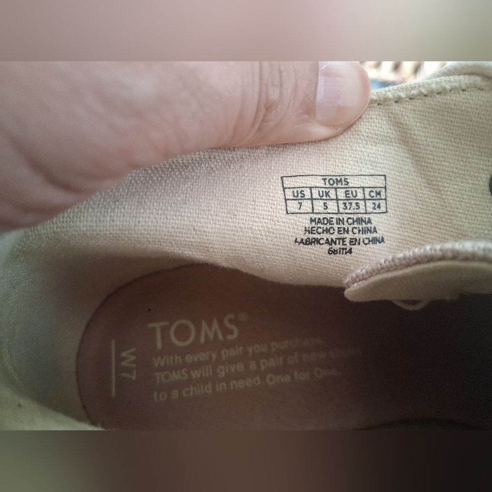TOMS Sz W7 Neutral Linen Lace-Up Wedge Ankle Booties - Picture 7 of 7